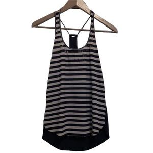 Lululemon Tank Top Womens 4  Black Grey Stripe Singlet Water Sports Beach Swim